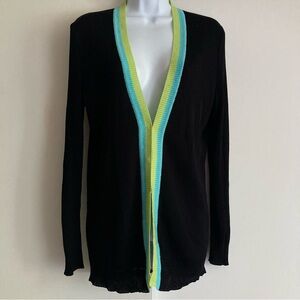 Exclusively Misook Classic Ribbed Lightweight Tricolor Cardigan, Sz L